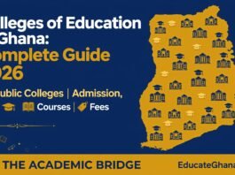 Map of Ghana showing Colleges of Education and teacher training institutions across the country